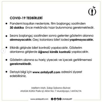 58. Antalya Altın Portakal Film Festivali Covid-19 Tedbirleri 